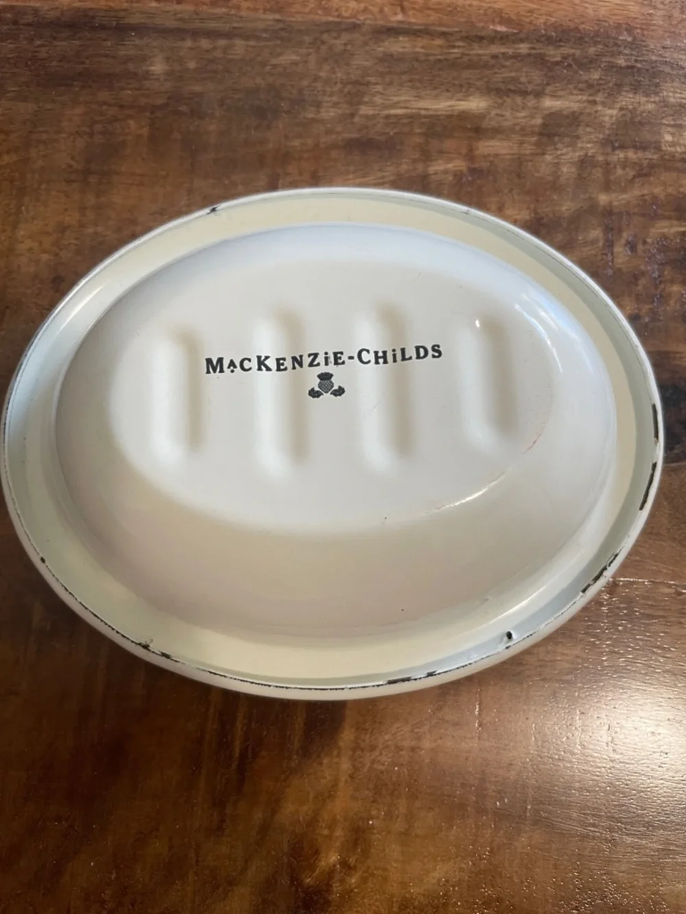 Mackenzie-Childs White Flower Market Enamel Soap Dish - Picture 2 of 7